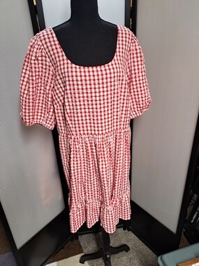 Women’s Red Gingham Puff-Sleeve Mini Dress